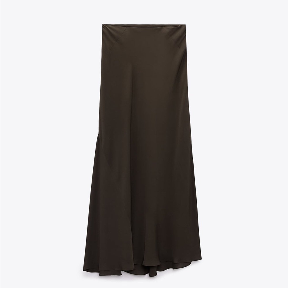 ZARA SATIN EFFECT LONG SKIRT KHAKI